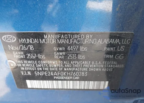 2019 Hyundai Sonata Se из США, поврежденный, VIN 5NPE24AF0KH760283